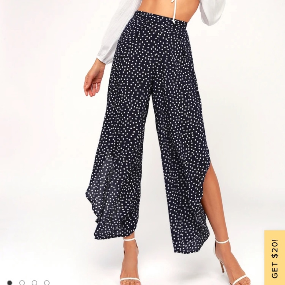 Lulus Digby Navy Blue Polka Dot Flyaway Pants